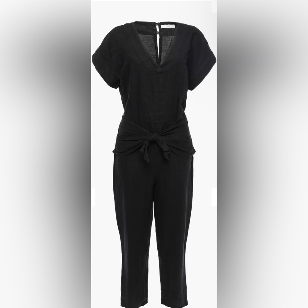 NWT- JOIE Jaydana Cropped Trie-front Linen Jumpsuit Black - Picture 6 of 10